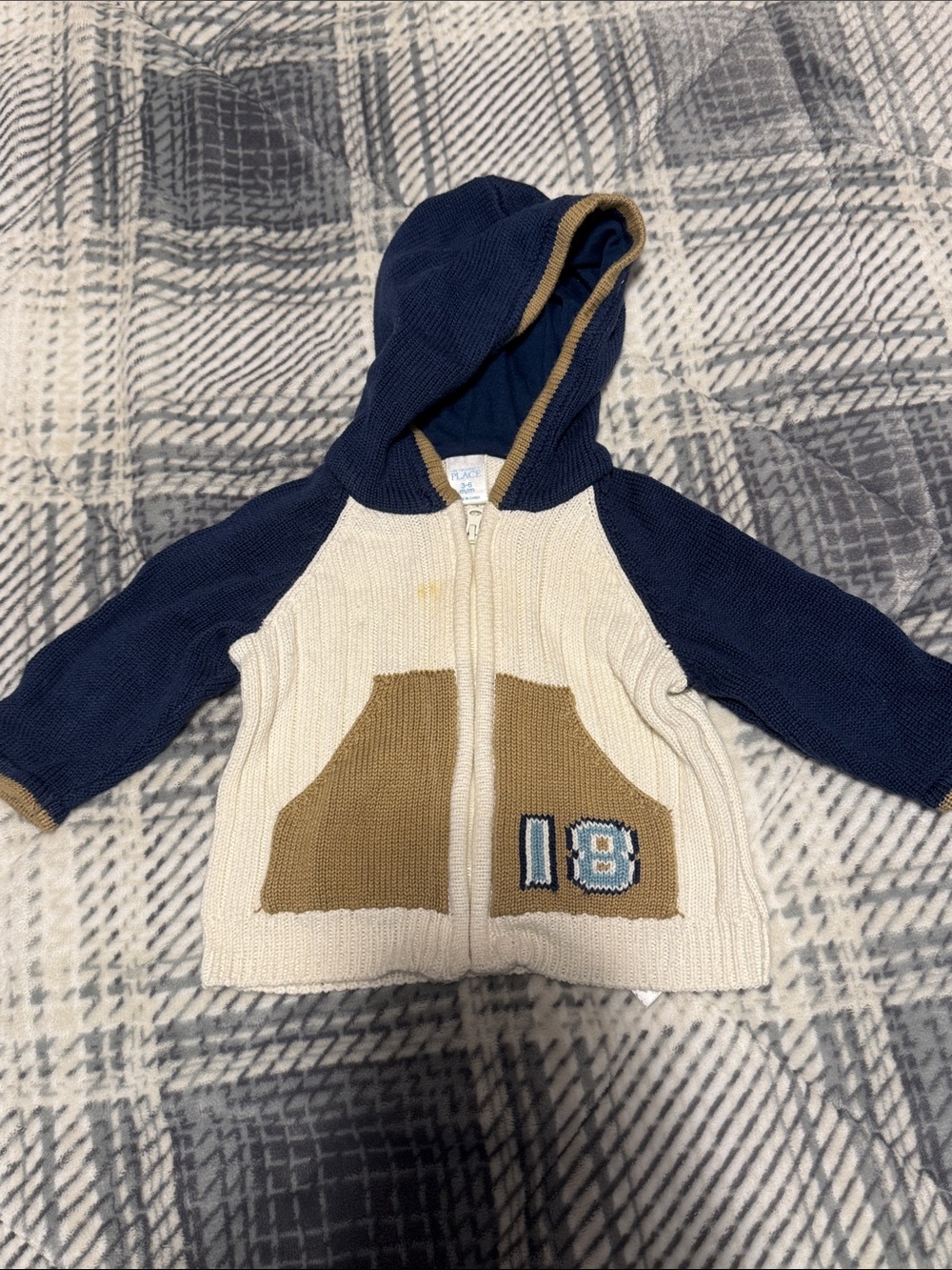 FREE w/Any Purchase! Toddler Hooded Knit Zip Cardigan - Navy, Cream & Tan